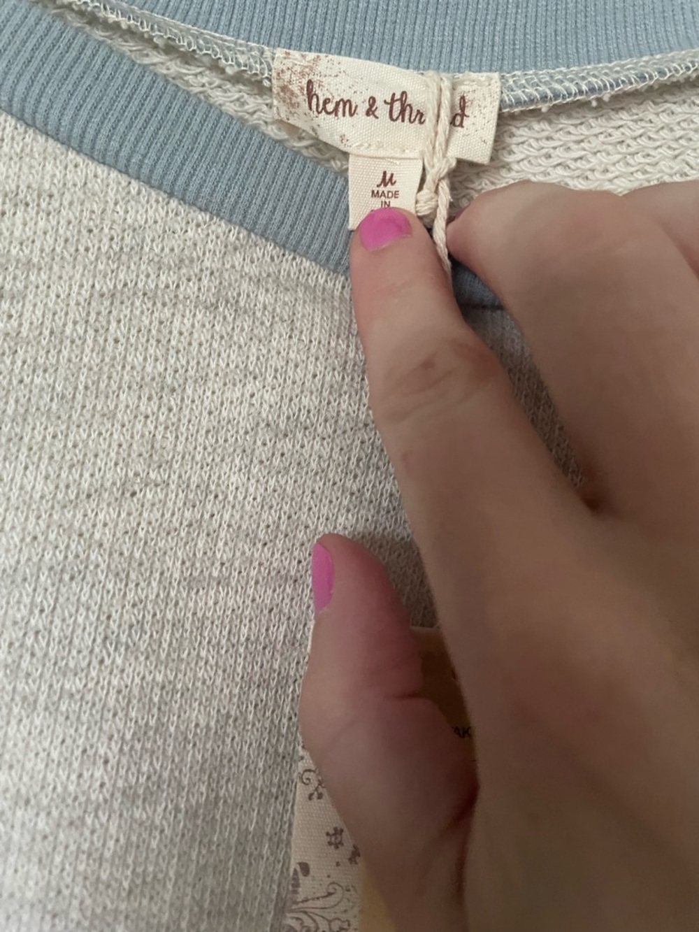 Hem & Thread Cream & Light Blue Crewneck Sweater - Picture 3 of 7